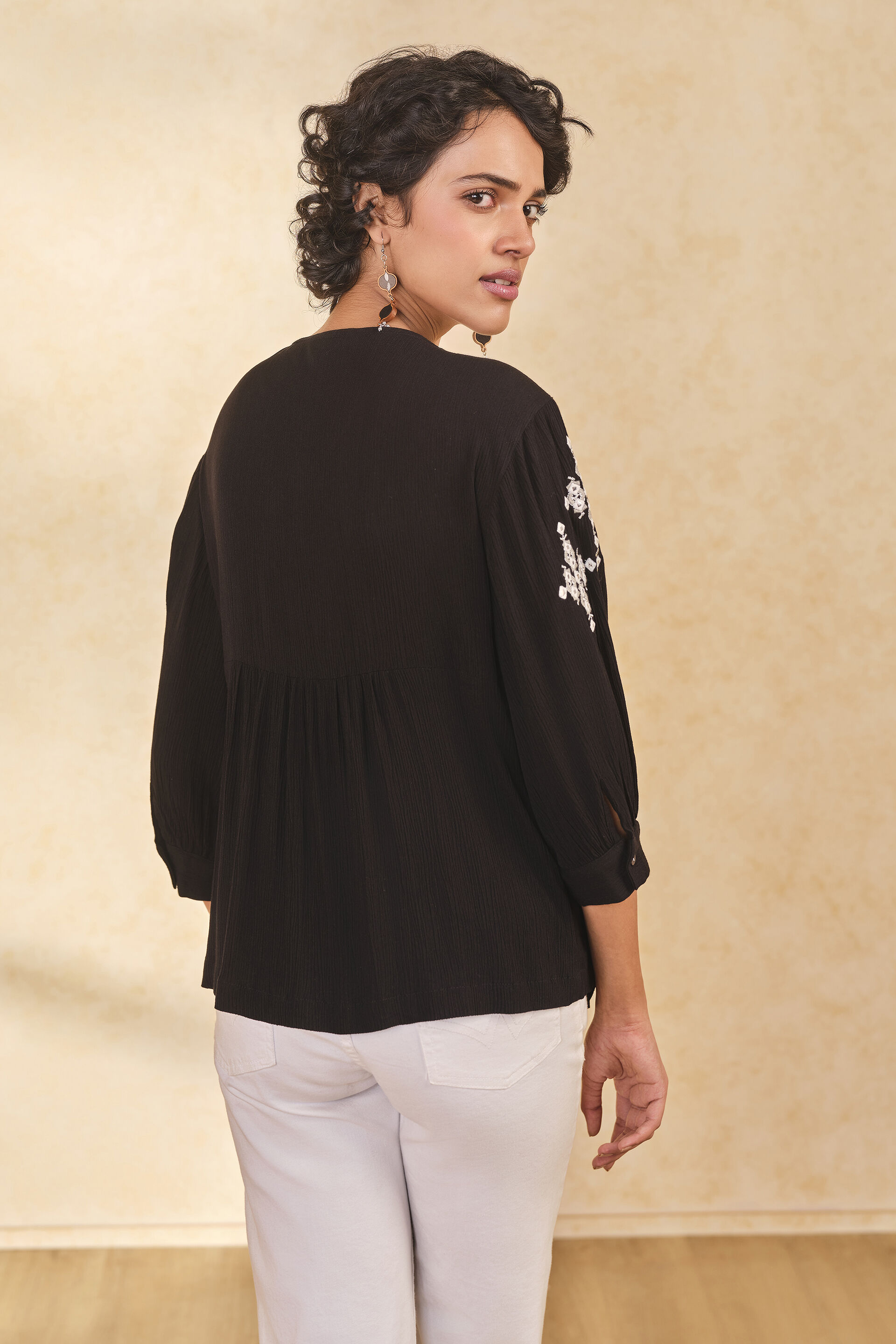 Embroidered Black Top, Black, image 5